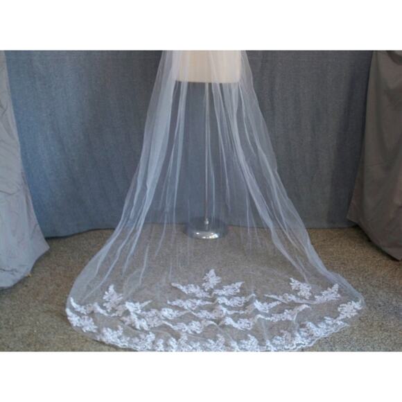 White Long Cathedral Wedding Lace Edge Veil Without Comb